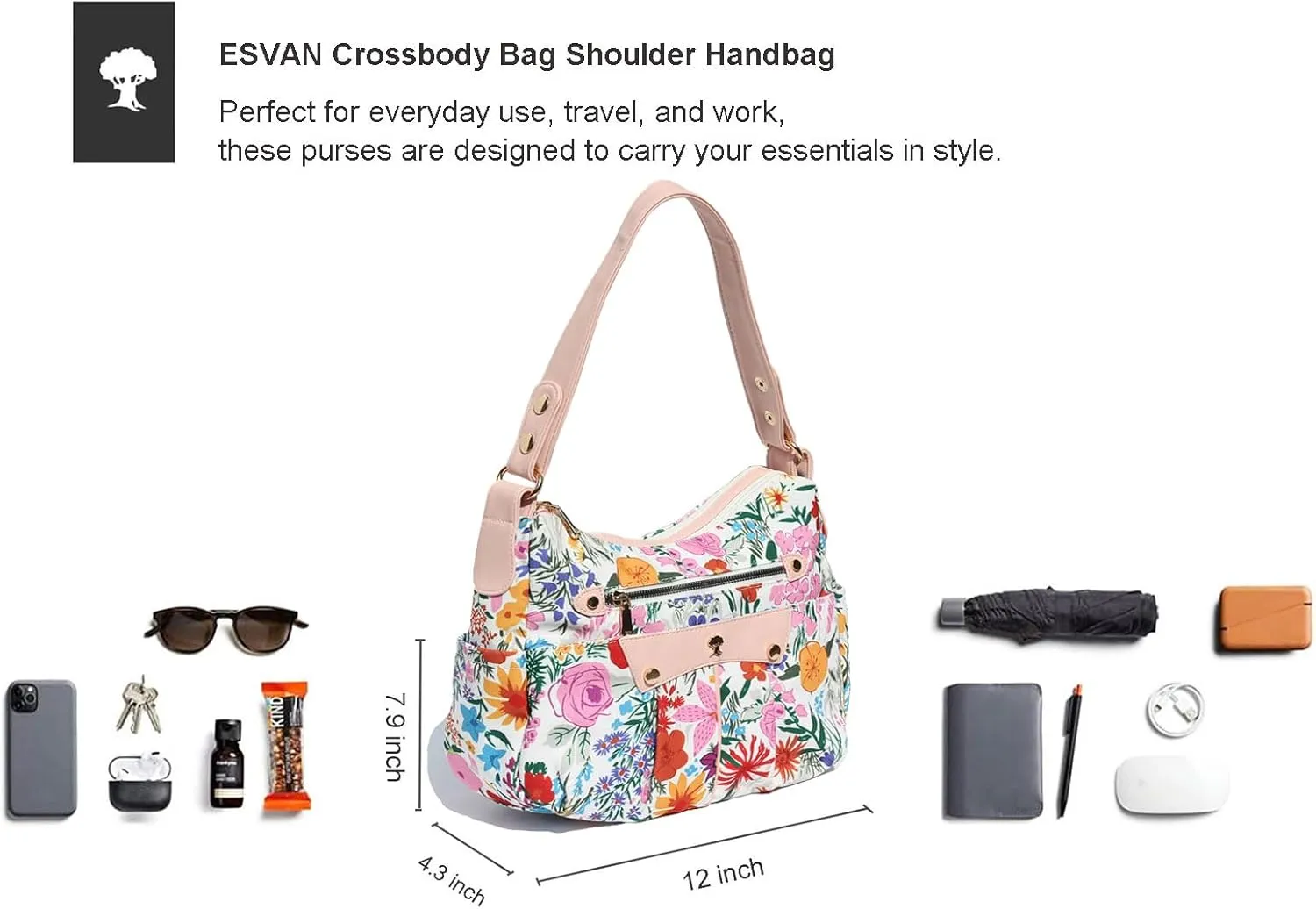 ESVAN Women's Crossbody Bag – Stylish Handbag Purses with 2 Detachable Straps for Versatile Wear