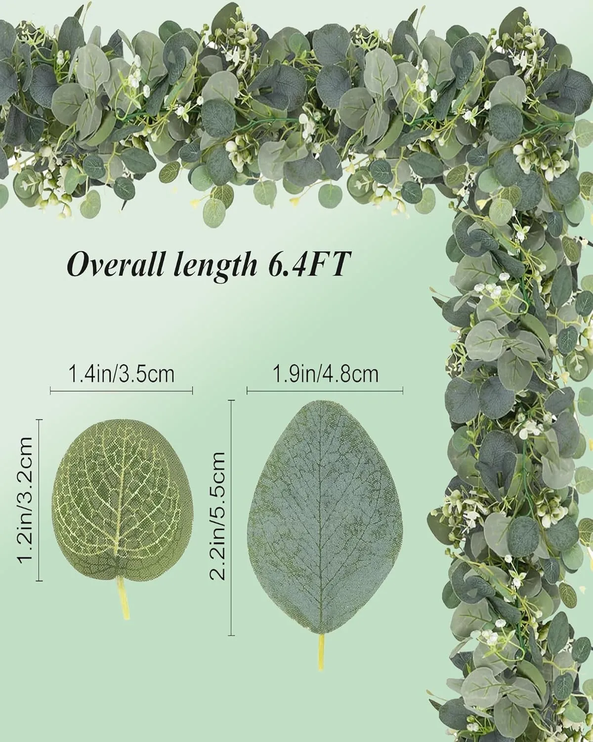 Eucalyptus Garland 2PCS 6FT Artificial Ivy Greenery Fake Silver Dollar Eucalyptus Leaves Vines Table Decor Green Vine Spring Artificial Vines for Home Mantle Party Decor Indoor/Outdoor