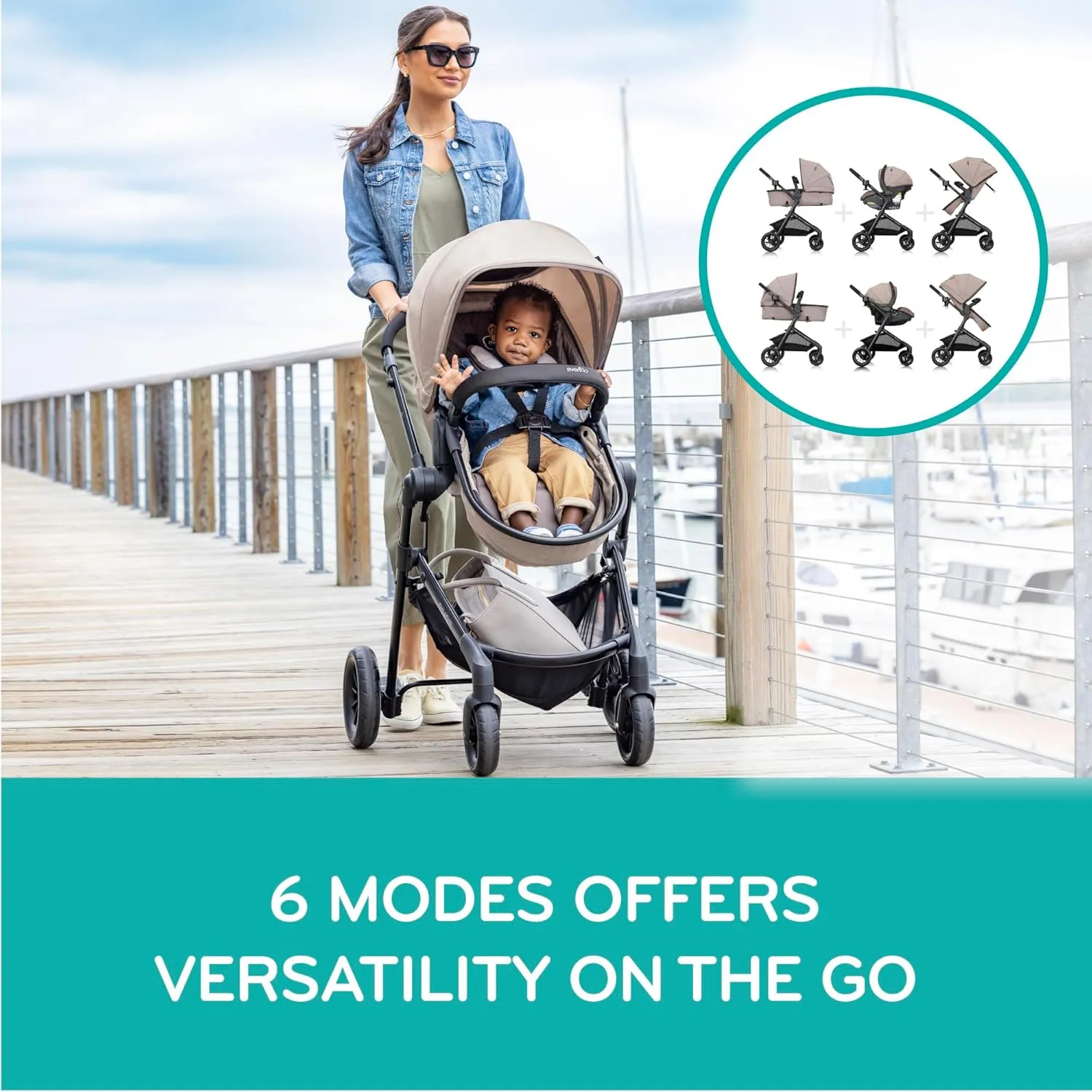 Evenflo Pivot Modular Travel System, Lightweight Stroller, Sleek & Versatile, Easy Infant Car Seat Transfer, Oversized Storage Basket, Travel Stroller, 3-Panel Canopy, Dusty Rose