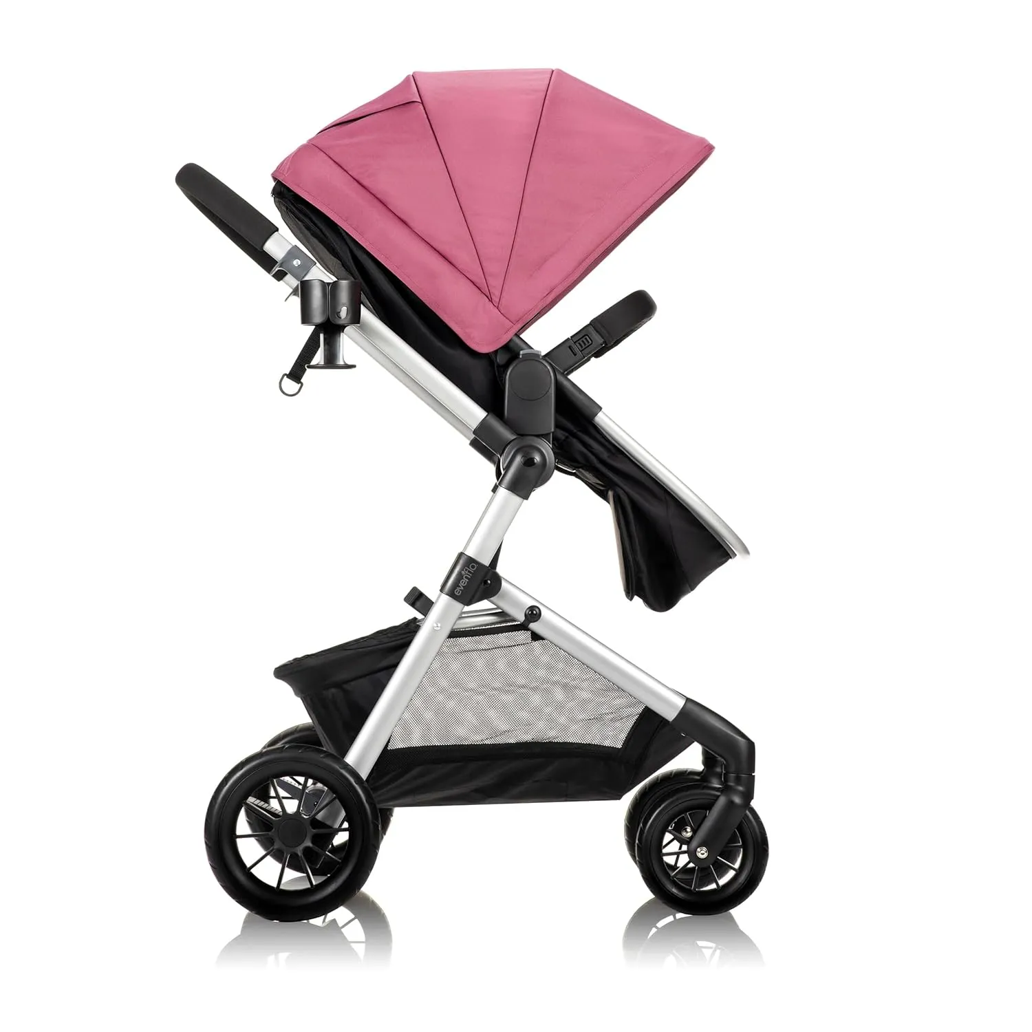 Evenflo Pivot Modular Travel System, Lightweight Stroller, Sleek & Versatile, Easy Infant Car Seat Transfer, Oversized Storage Basket, Travel Stroller, 3-Panel Canopy, Dusty Rose
