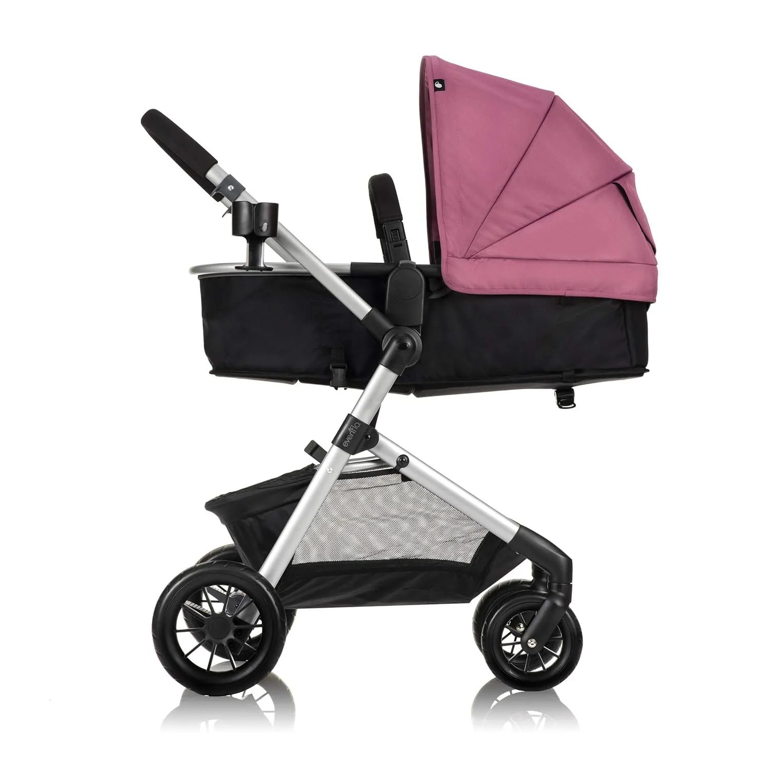 Evenflo Pivot Modular Travel System, Lightweight Stroller, Sleek & Versatile, Easy Infant Car Seat Transfer, Oversized Storage Basket, Travel Stroller, 3-Panel Canopy, Dusty Rose