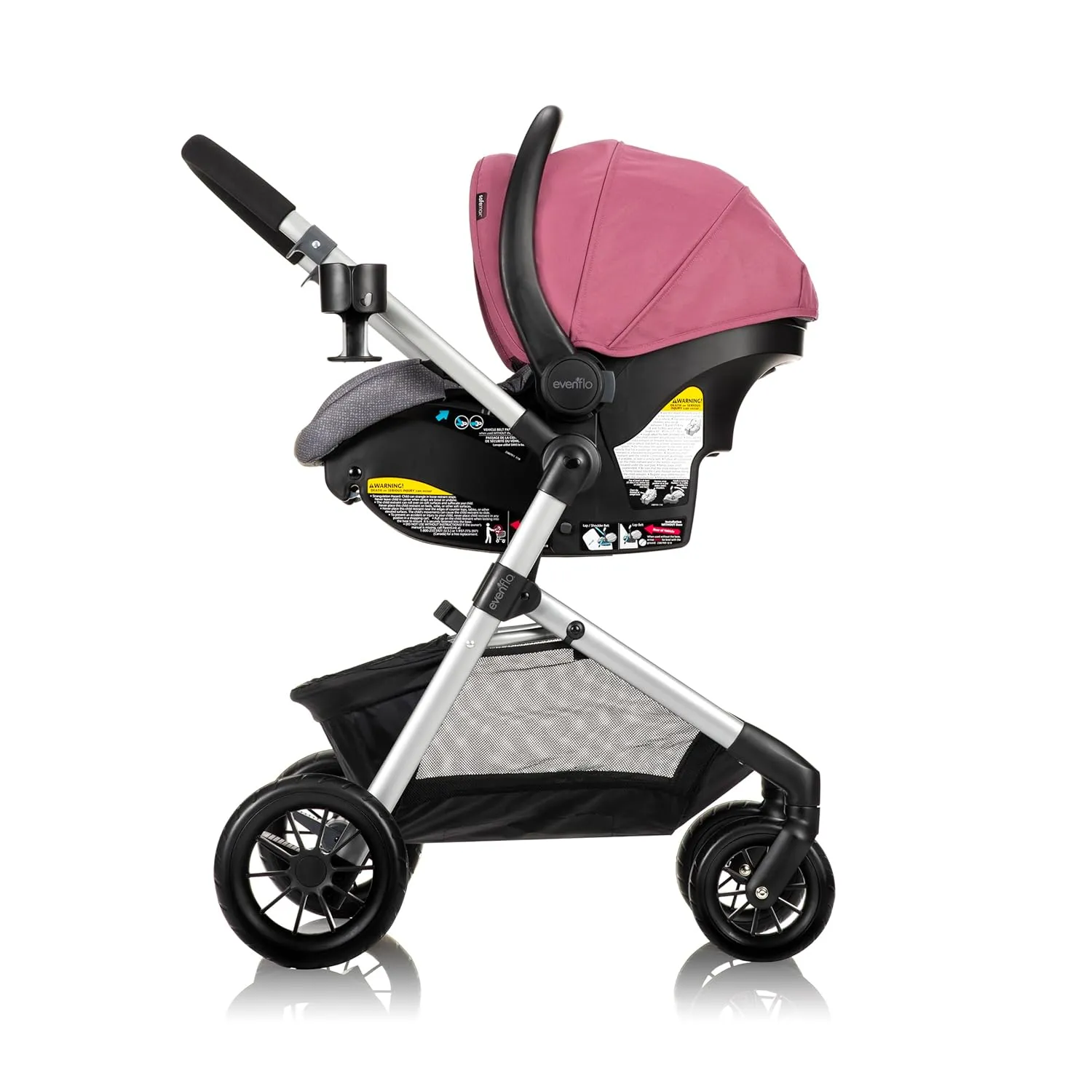Evenflo Pivot Modular Travel System, Lightweight Stroller, Sleek & Versatile, Easy Infant Car Seat Transfer, Oversized Storage Basket, Travel Stroller, 3-Panel Canopy, Dusty Rose