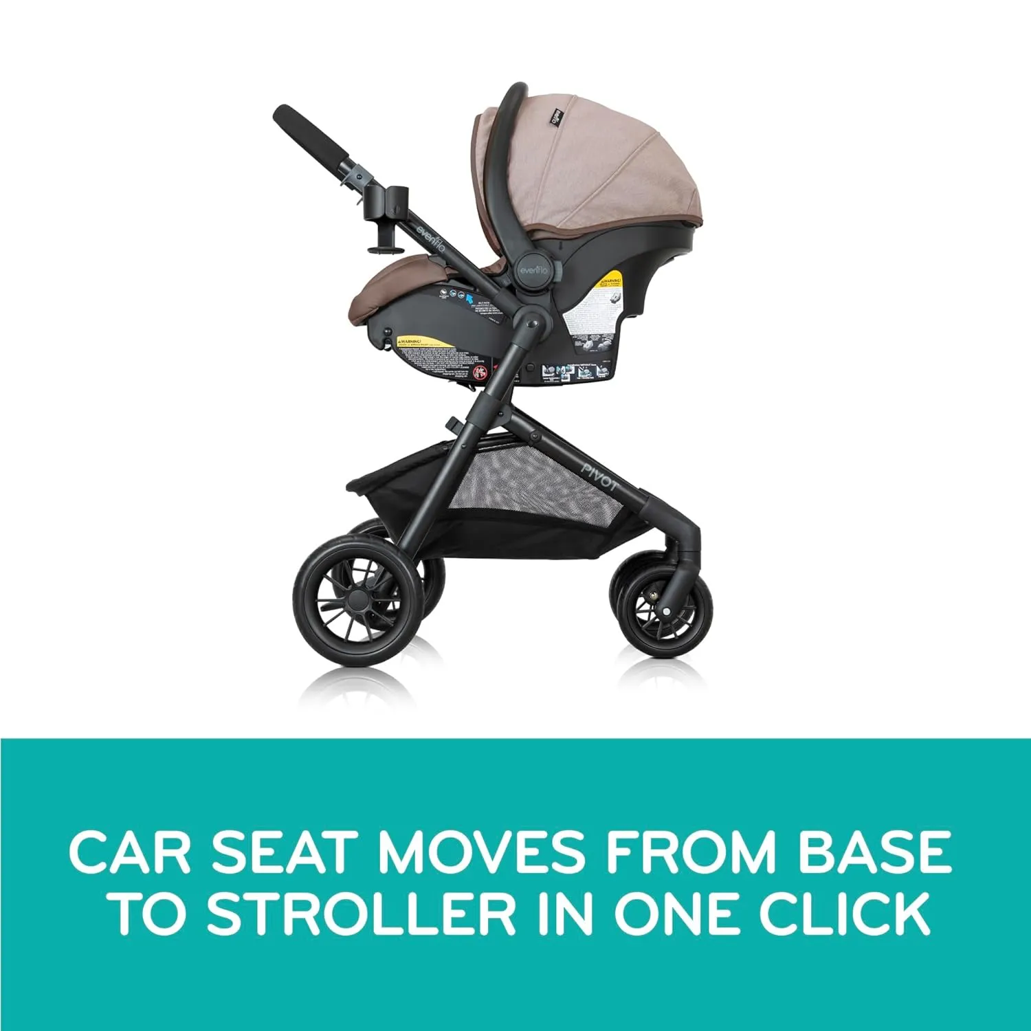 Evenflo Pivot Modular Travel System, Lightweight Stroller, Sleek & Versatile, Easy Infant Car Seat Transfer, Oversized Storage Basket, Travel Stroller, 3-Panel Canopy, Dusty Rose