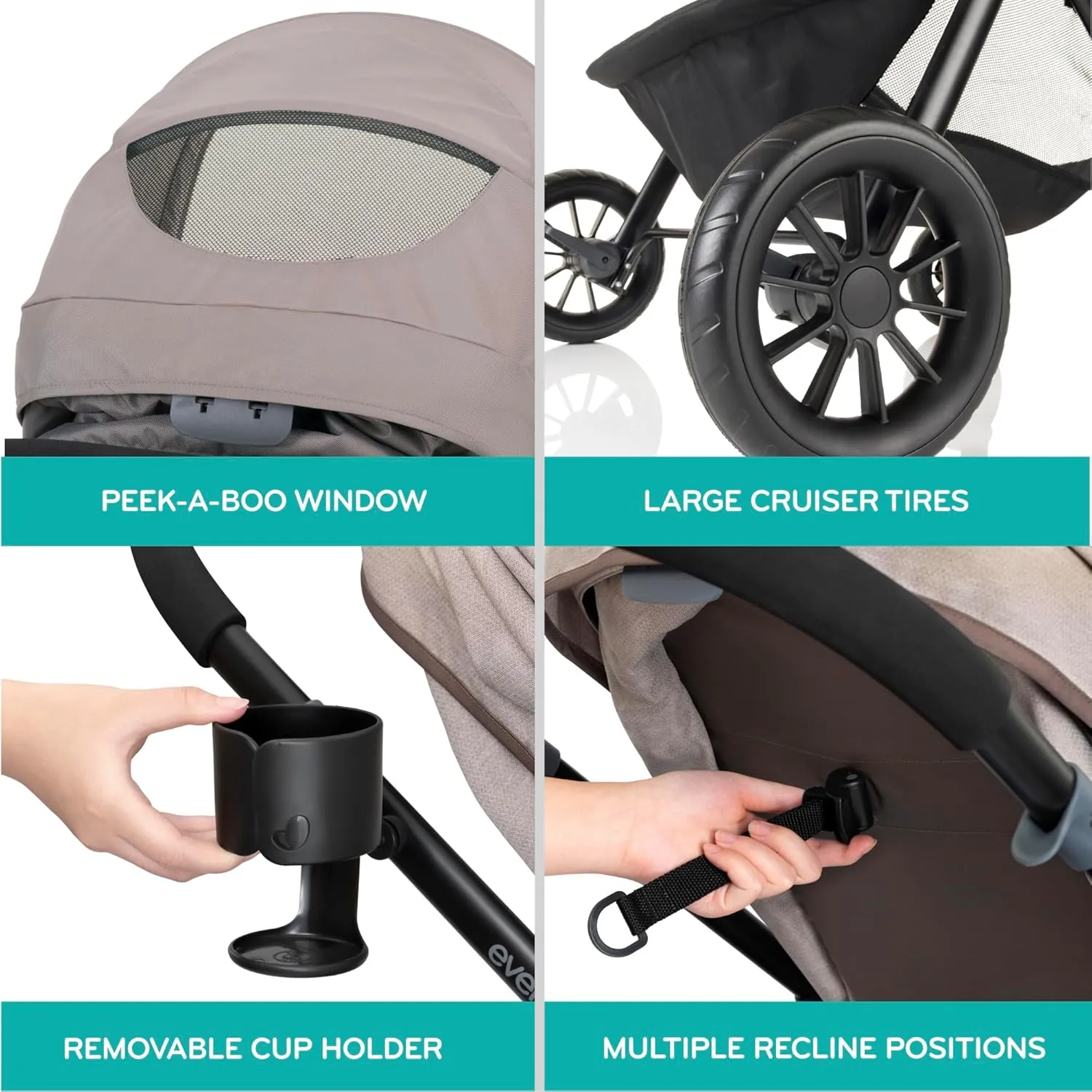 Evenflo Pivot Modular Travel System, Lightweight Stroller, Sleek & Versatile, Easy Infant Car Seat Transfer, Oversized Storage Basket, Travel Stroller, 3-Panel Canopy, Dusty Rose