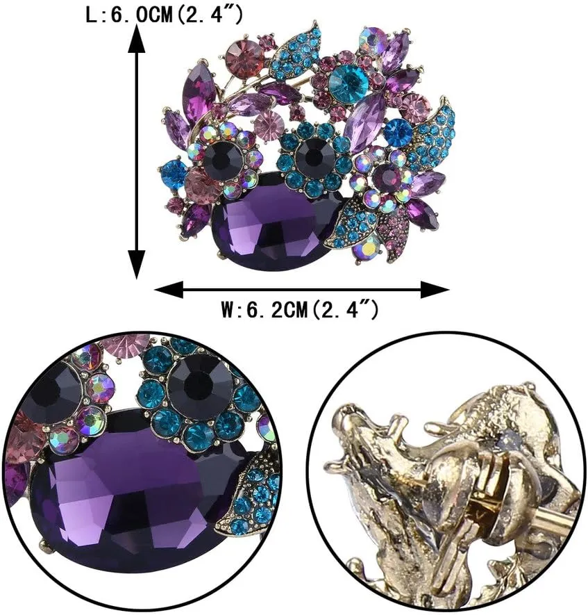 EVER FAITH Rhinestone Crystal Party Flower Leaf Vine Brooch