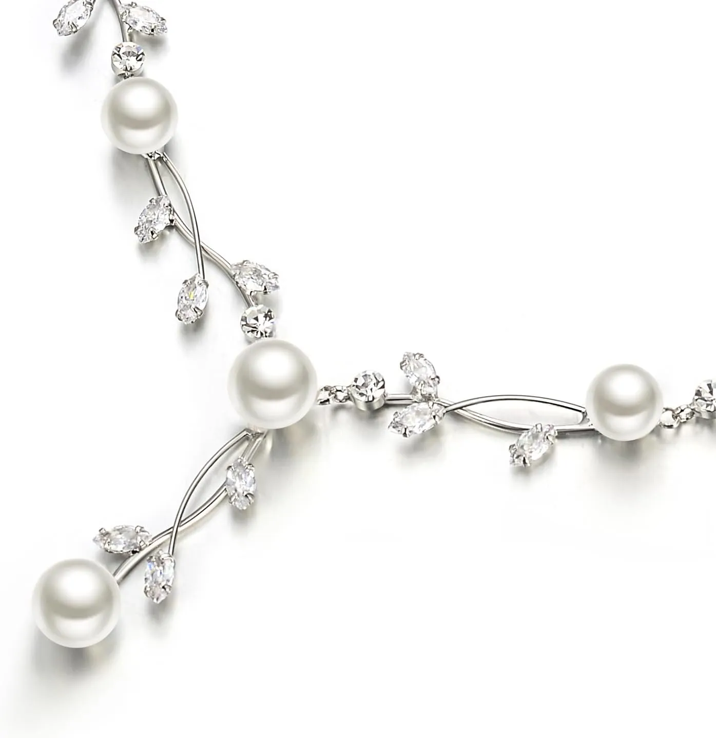 EVER FAITH Wedding Pearl Jewelry for Bride CZ Crystal Simulated Pearls Floral Vine Filigree Bridal Necklace Earrings Set