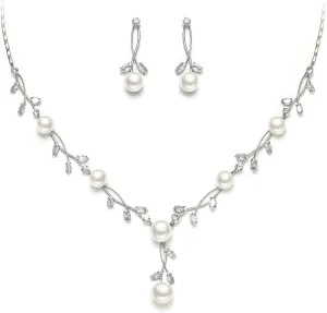 EVER FAITH Wedding Pearl Jewelry for Bride CZ Crystal Simulated Pearls Floral Vine Filigree Bridal Necklace Earrings Set