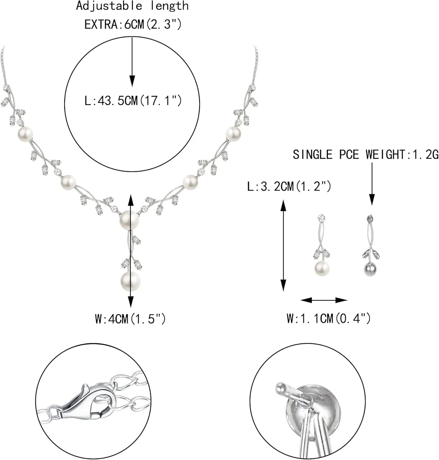 EVER FAITH Wedding Pearl Jewelry for Bride CZ Crystal Simulated Pearls Floral Vine Filigree Bridal Necklace Earrings Set