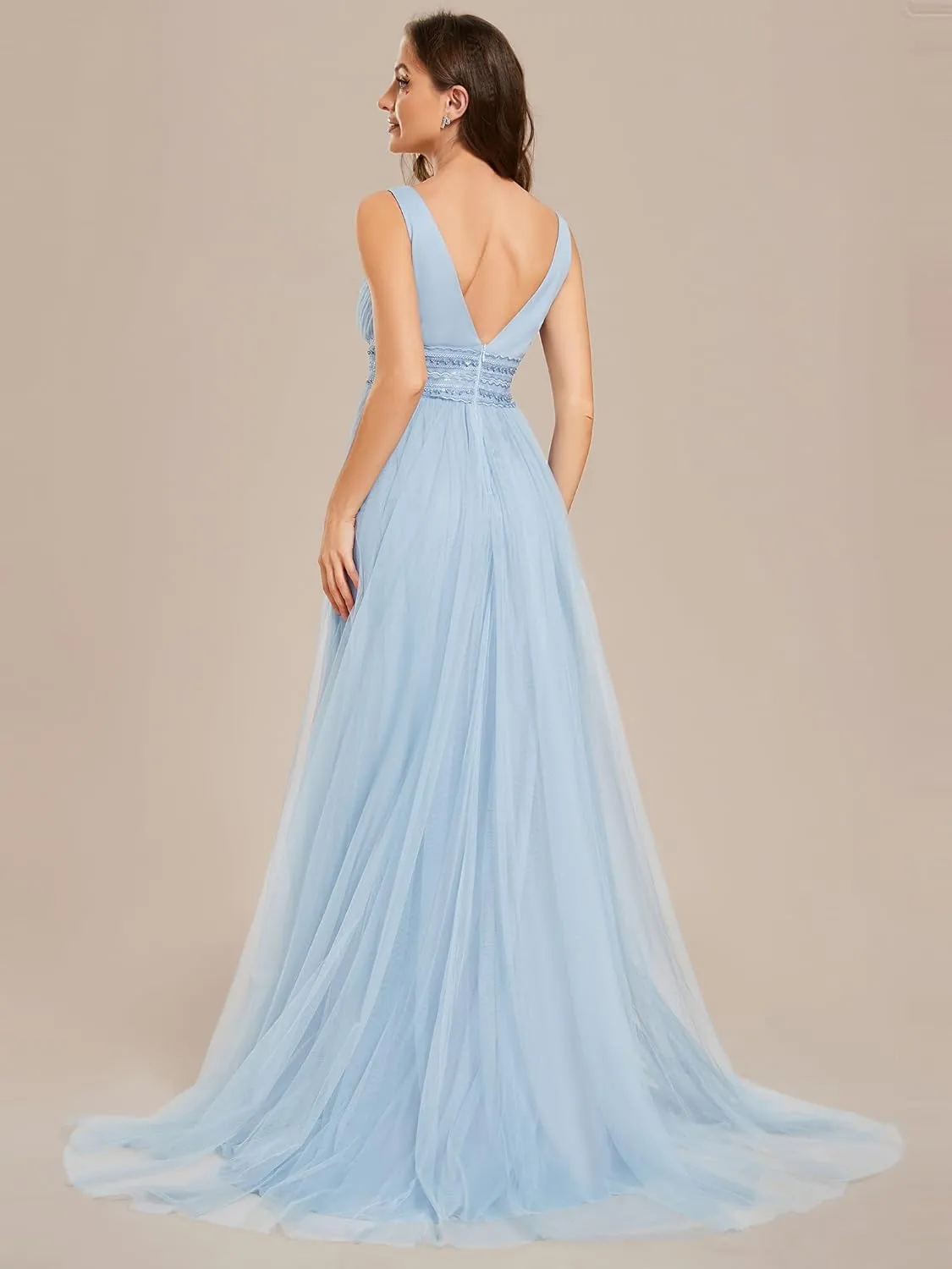 Ever-Pretty Women's Elegant V-Neck Sleeveless Tulle Ruched A-Line Casual Wedding Dresses for Bride 0096A
