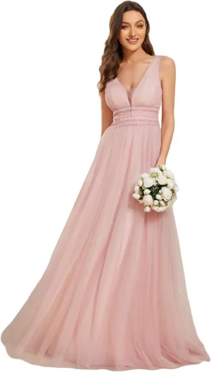 Ever-Pretty Women's Elegant V-Neck Sleeveless Tulle Ruched A-Line Casual Wedding Dresses for Bride 0096A