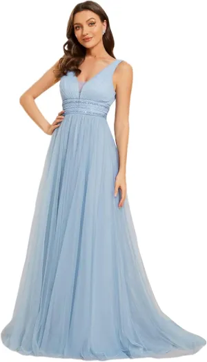 Ever-Pretty Women's Elegant V-Neck Sleeveless Tulle Ruched A-Line Casual Wedding Dresses for Bride 0096A