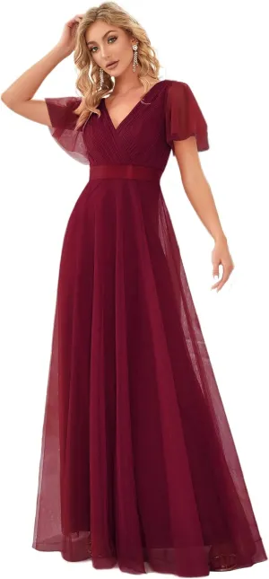 Ever-Pretty Women's Mother of Bride Dress Double V-Neck Empire Waist Front Wrap Tulle Bridesmaid Dress 07962