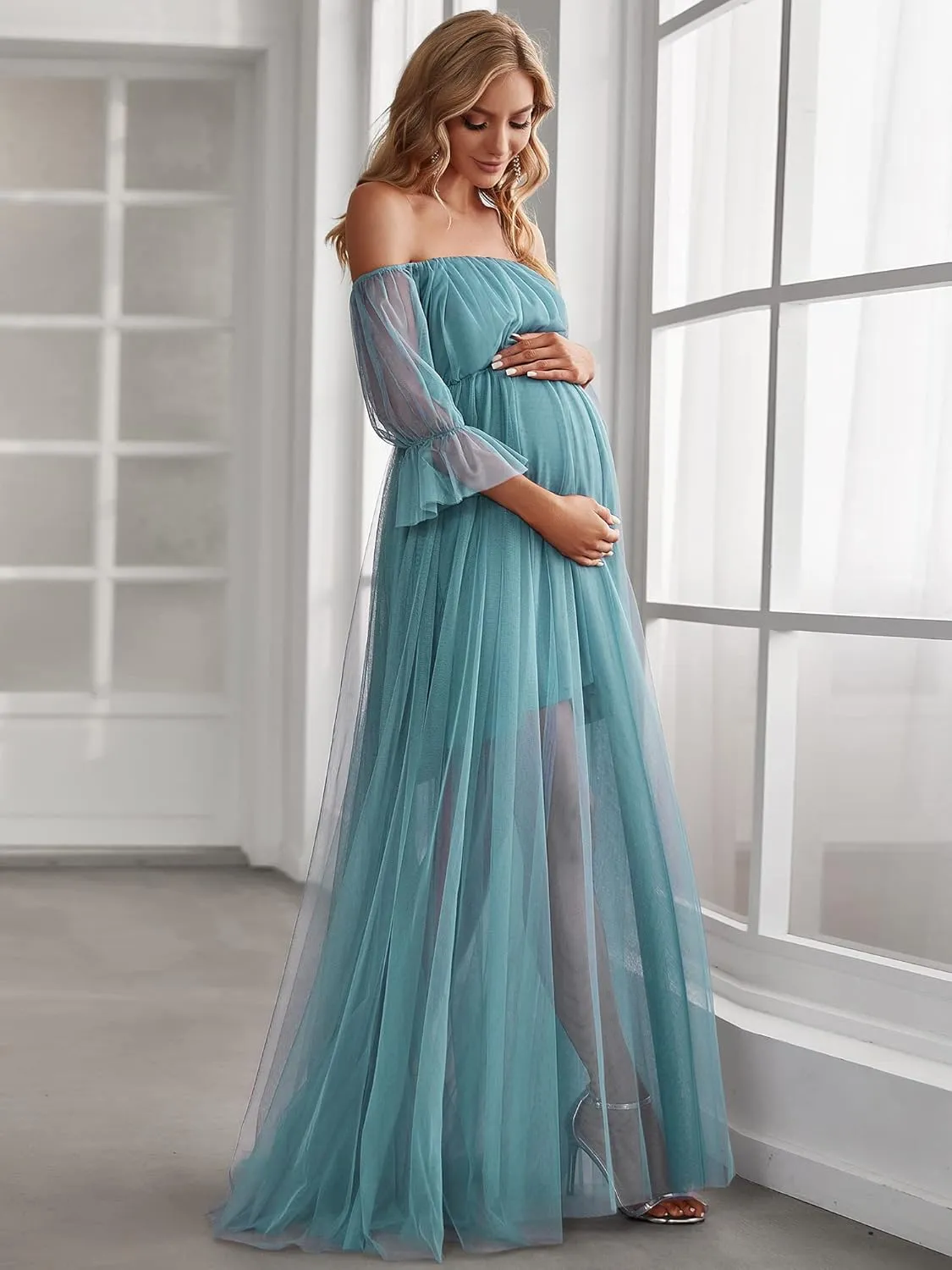 Ever-Pretty Women's Off-Shoulder A-line Tulle Maternity Dress for Baby Shower 20862