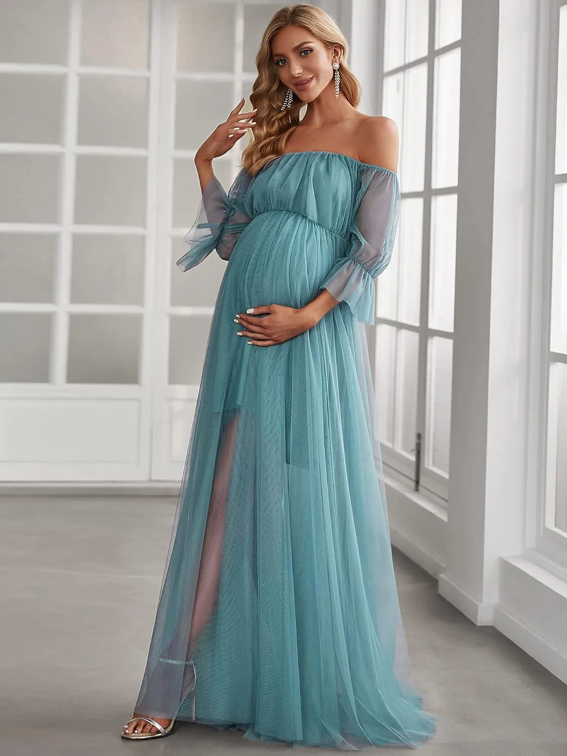 Ever-Pretty Women's Off-Shoulder A-line Tulle Maternity Dress for Baby Shower 20862
