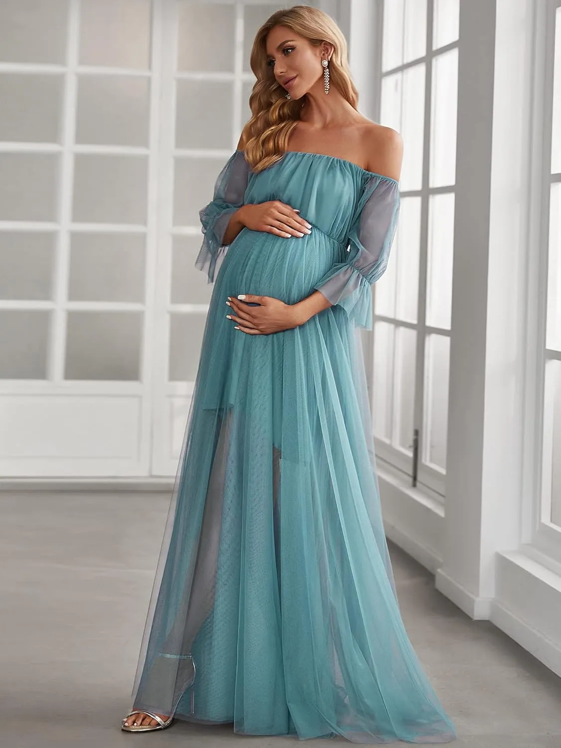 Ever-Pretty Women's Off-Shoulder A-line Tulle Maternity Dress for Baby Shower 20862
