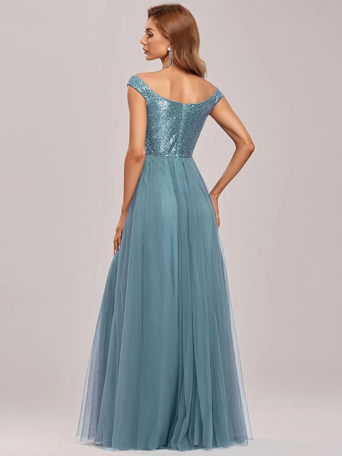 Ever-Pretty Womens V Neck Sequin Tulle A Line Evening Formal Dress 00279