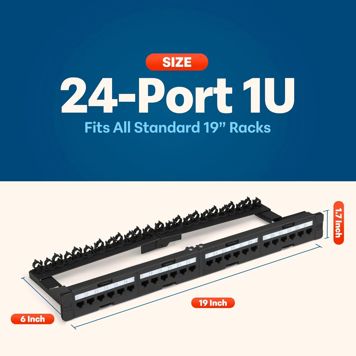 Everest RJ45 24 Port Cat6 / 6A Patch Panel – Modular 6-Port Removable Panels for Easy Access – 1U Rack Mountable Network Panel – 10Gb Connection Panel – 110 or Krone Tool Compatible