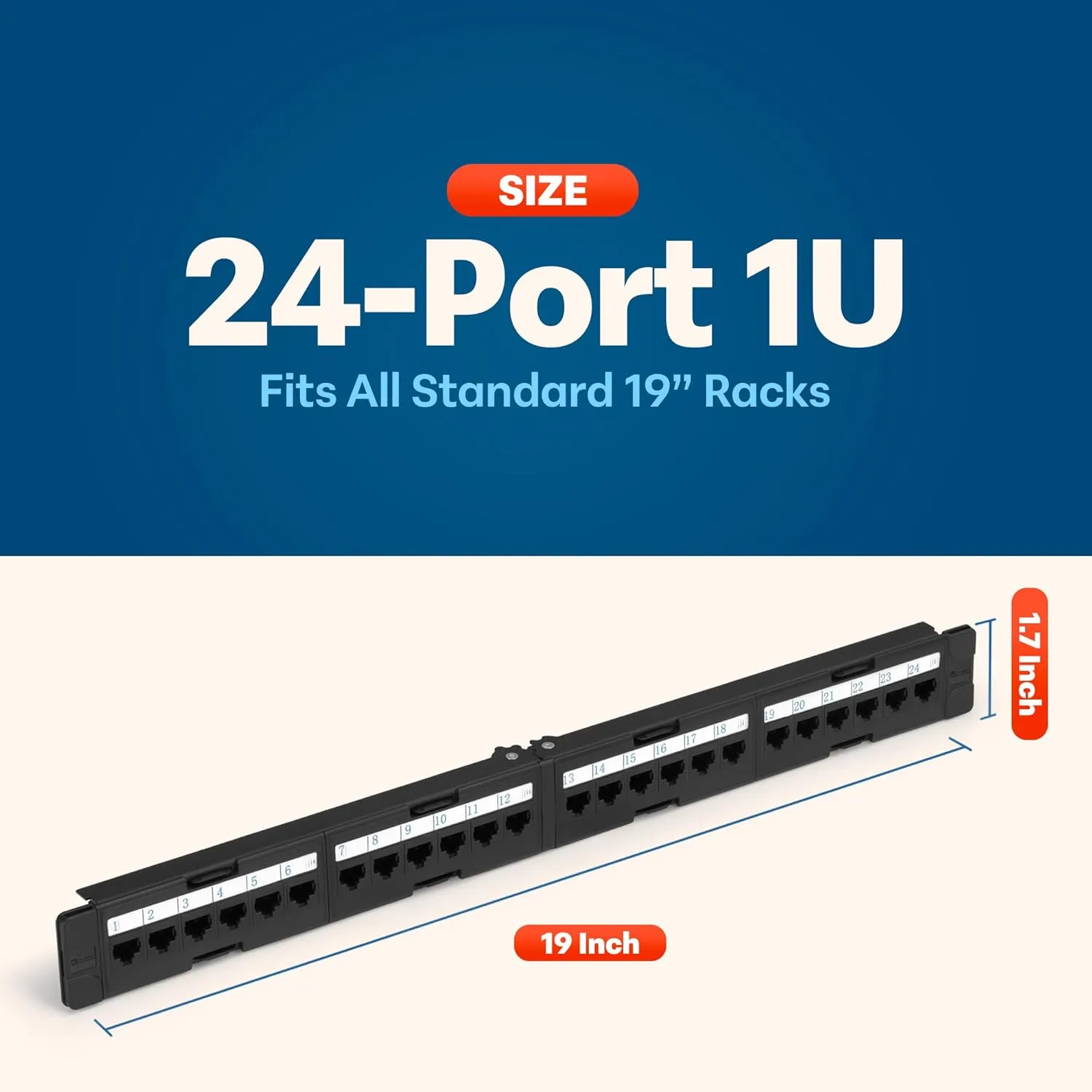 Everest RJ45 24 Port Cat6 / 6A Patch Panel – Modular 6-Port Removable Panels for Easy Access – 1U Rack Mountable Network Panel – 10Gb Connection Panel – 110 or Krone Tool Compatible