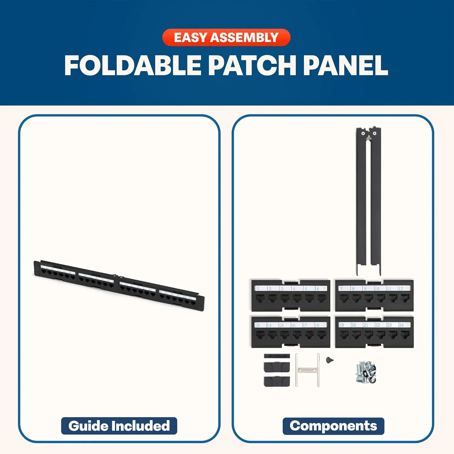 Everest RJ45 24 Port Cat6 / 6A Patch Panel – Modular 6-Port Removable Panels for Easy Access – 1U Rack Mountable Network Panel – 10Gb Connection Panel – 110 or Krone Tool Compatible