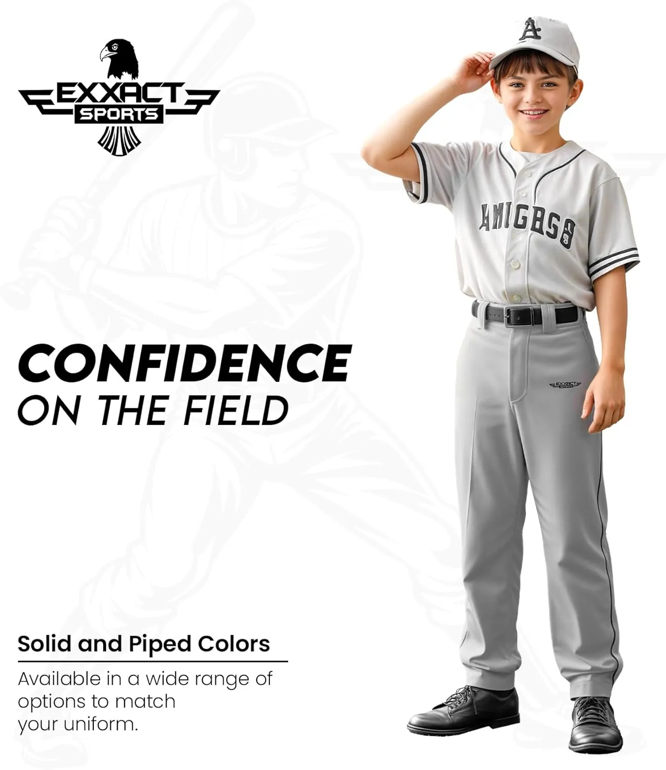 Exxact Sports Home Run Boys Baseball Pants - Full-Length, Semi-Relaxed Fit, Open-Bottom Youth Baseball Pants