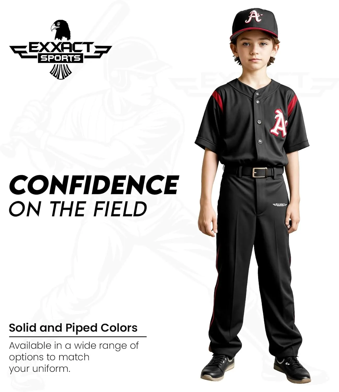 Exxact Sports Home Run Boys Baseball Pants - Full-Length, Semi-Relaxed Fit, Open-Bottom Youth Baseball Pants