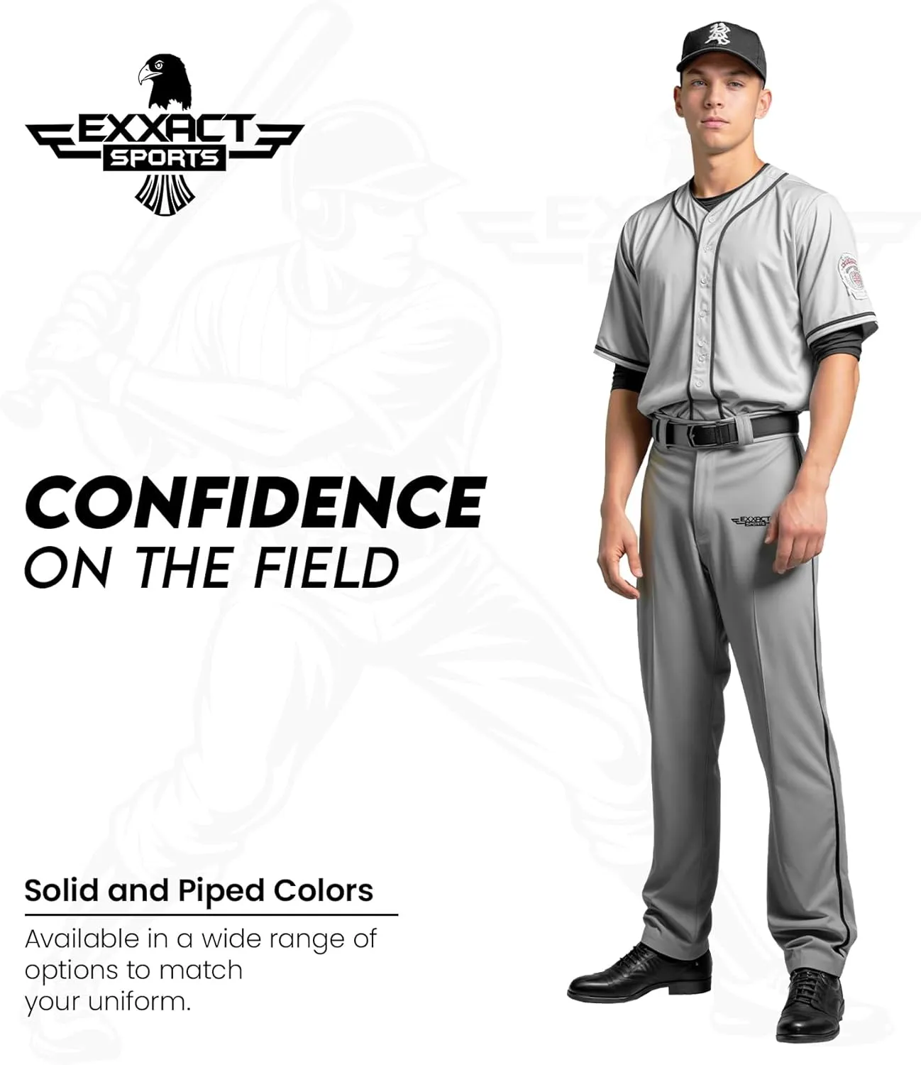 Exxact Sports Home Run Men's Baseball Pants - Full-Length, Semi-Relaxed Fit, Open-Bottom Adult Baseball Pants