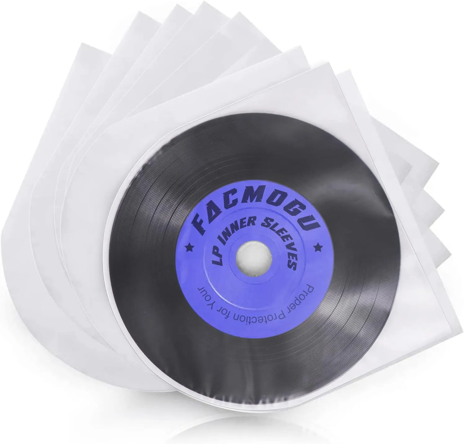 Facmogu 100PCS LP Vinyl Inner Sleeves, 12" Semi-Transparent Plastic Cover with 0.08mm Thick Anti-Static Material, for 33RPM Vinyl LP Records