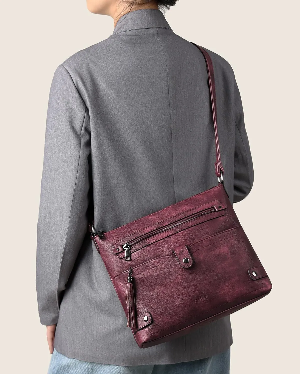 FADEON Large Crossbody Purses for Women Crossbody Bag, Designer Leather Cross Body Purses Multi Pocket Shoulder Bag