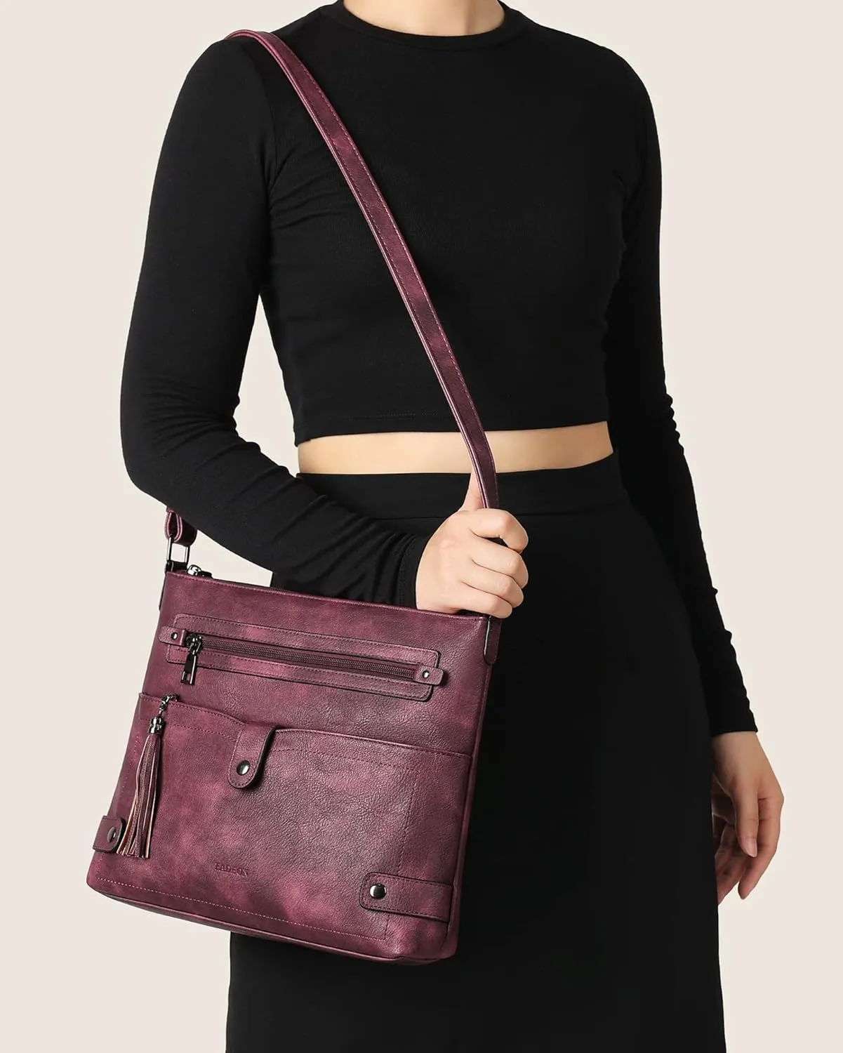 FADEON Large Crossbody Purses for Women Crossbody Bag, Designer Leather Cross Body Purses Multi Pocket Shoulder Bag