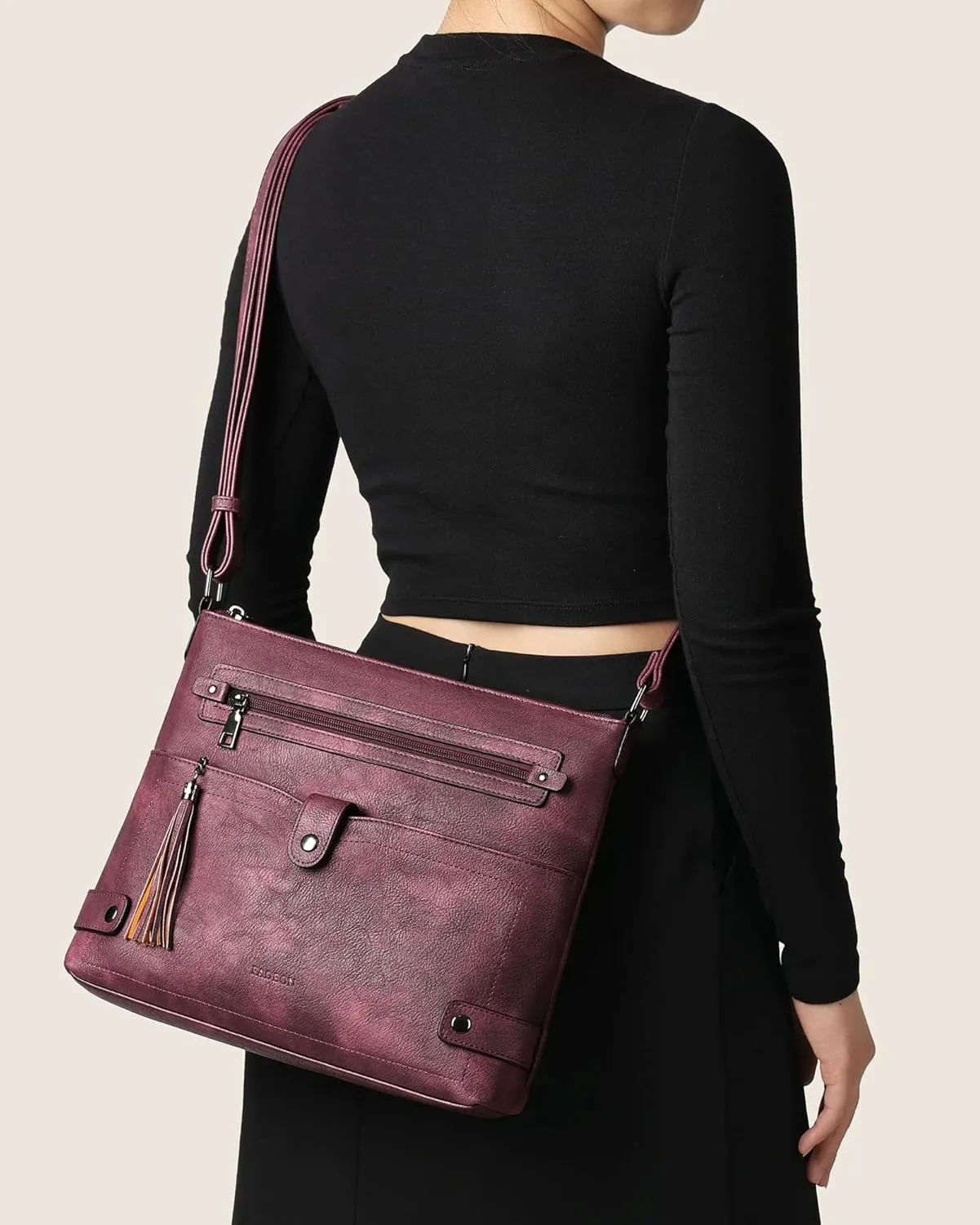 FADEON Large Crossbody Purses for Women Crossbody Bag, Designer Leather Cross Body Purses Multi Pocket Shoulder Bag