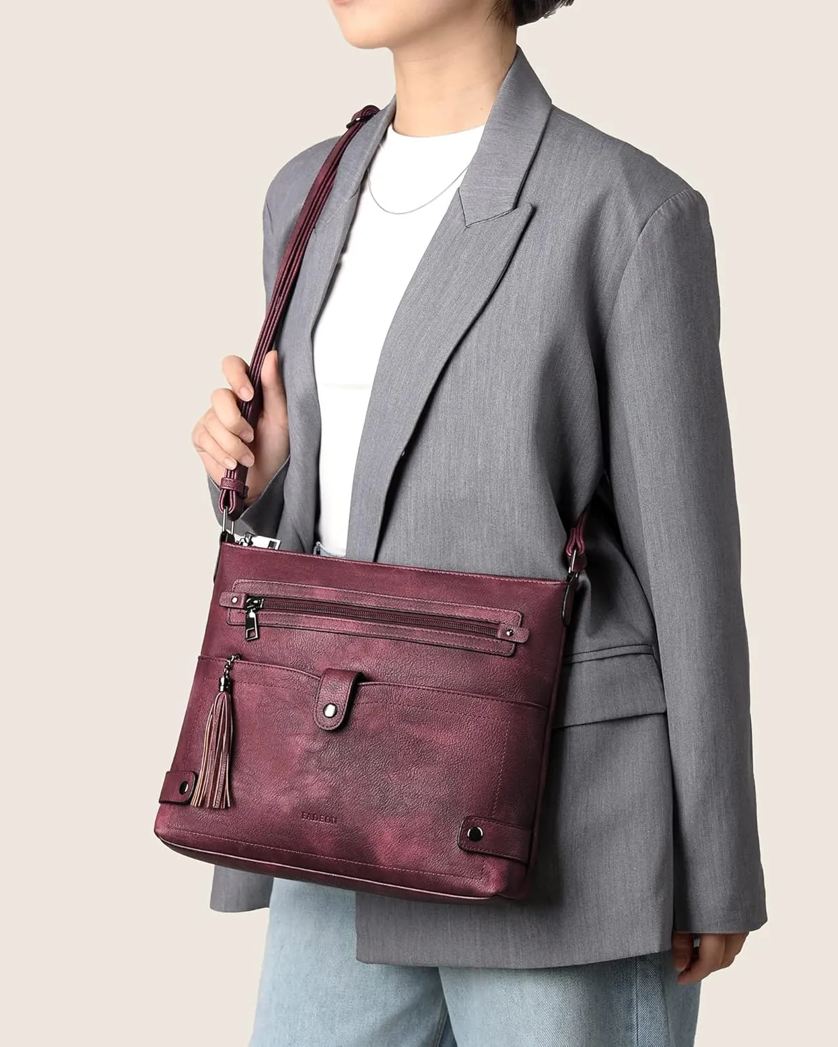 FADEON Large Crossbody Purses for Women Crossbody Bag, Designer Leather Cross Body Purses Multi Pocket Shoulder Bag
