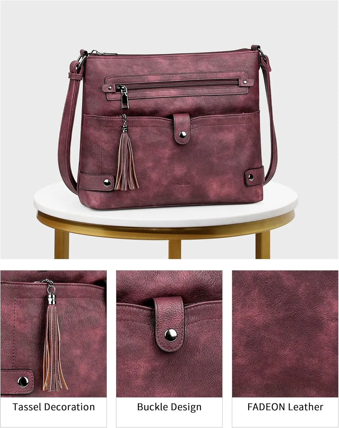 FADEON Large Crossbody Purses for Women Crossbody Bag, Designer Leather Cross Body Purses Multi Pocket Shoulder Bag