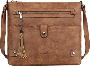 FADEON Large Crossbody Purses for Women Crossbody Bag, Designer Leather Cross Body Purses Multi Pocket Shoulder Bag