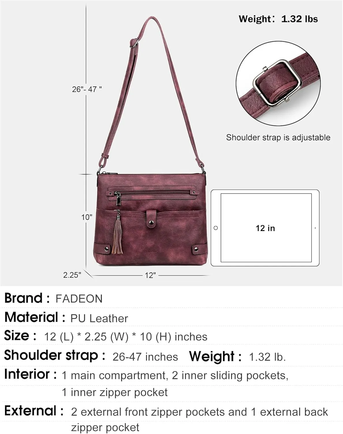 FADEON Large Crossbody Purses for Women Crossbody Bag, Designer Leather Cross Body Purses Multi Pocket Shoulder Bag