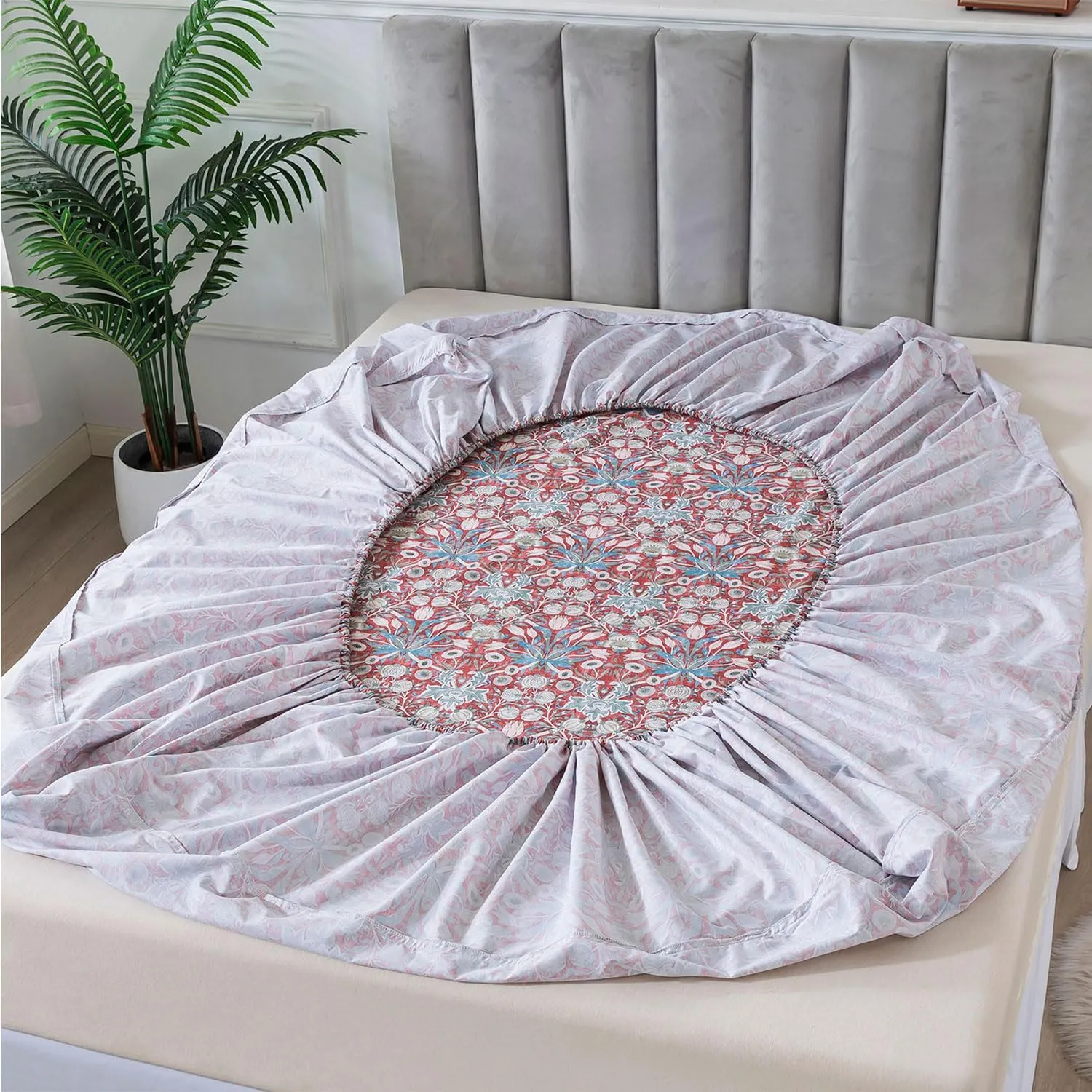 FADFAY Twin Sheet Set 100% Cotton Wine Red Boho Bed Sheets, Exotic Sheets Pomegranate Pattern Minimalist Bohemian Bedding, Soft Crisp & Cool Luxury Deep Pocket Fitted Sheet, 4Pcs