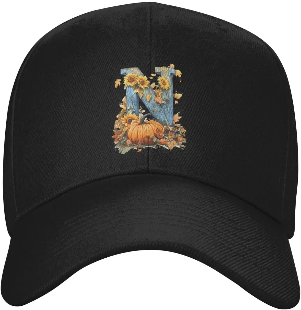 Fall Monogram Letter N Pumpkin Last Name Initial Classic Duckbill Caps for Stylish Sun Protection Black