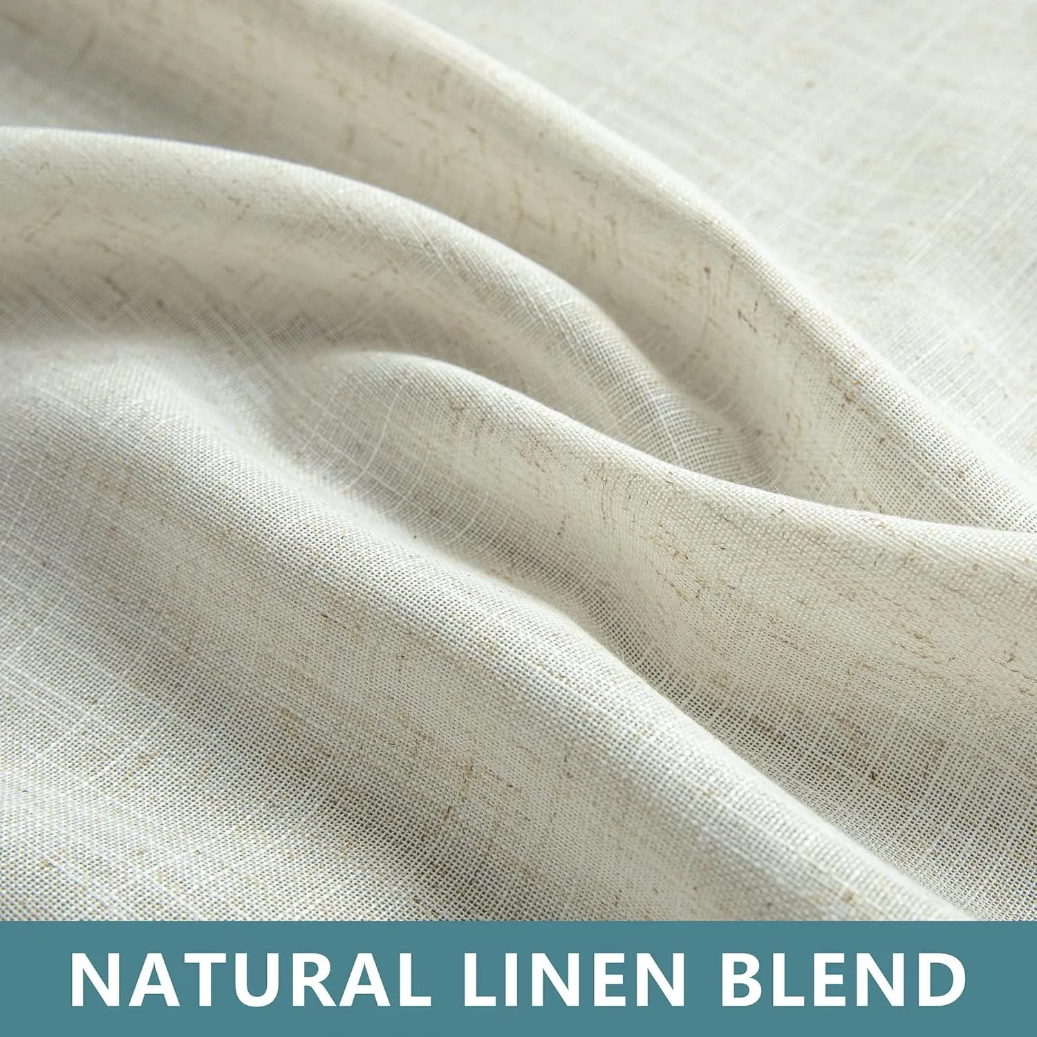 Farmhouse Linen Curtains - 84 Inch Length, 2 Panels Set, Tab Top Semi Sheer Light Filtering Country Boho Curtains for Living Room, Bedroom, Nursery, 52x84 Inches, Neutral Cream