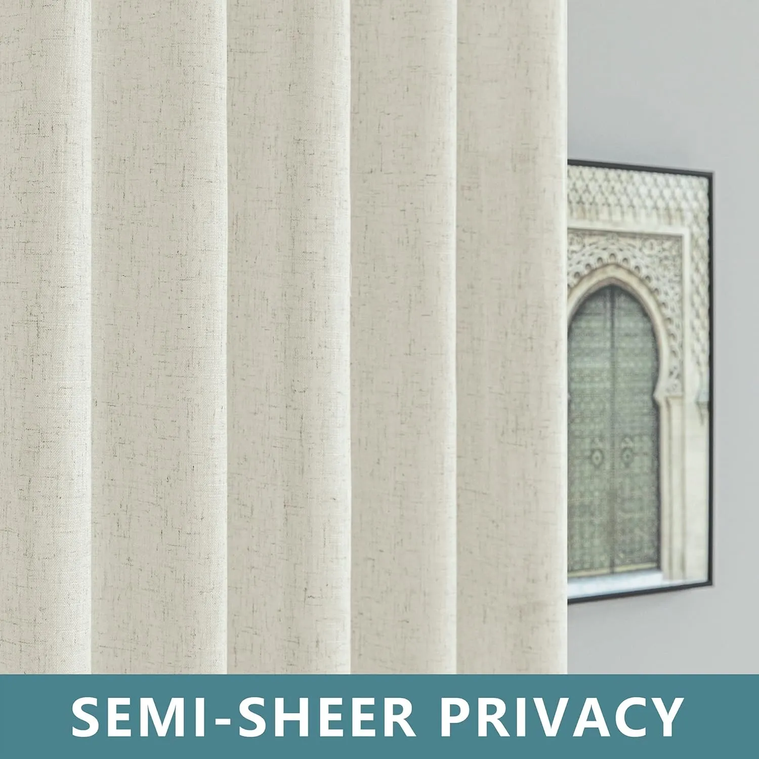 Farmhouse Linen Curtains - 84 Inch Length, 2 Panels Set, Tab Top Semi Sheer Light Filtering Country Boho Curtains for Living Room, Bedroom, Nursery, 52x84 Inches, Neutral Cream
