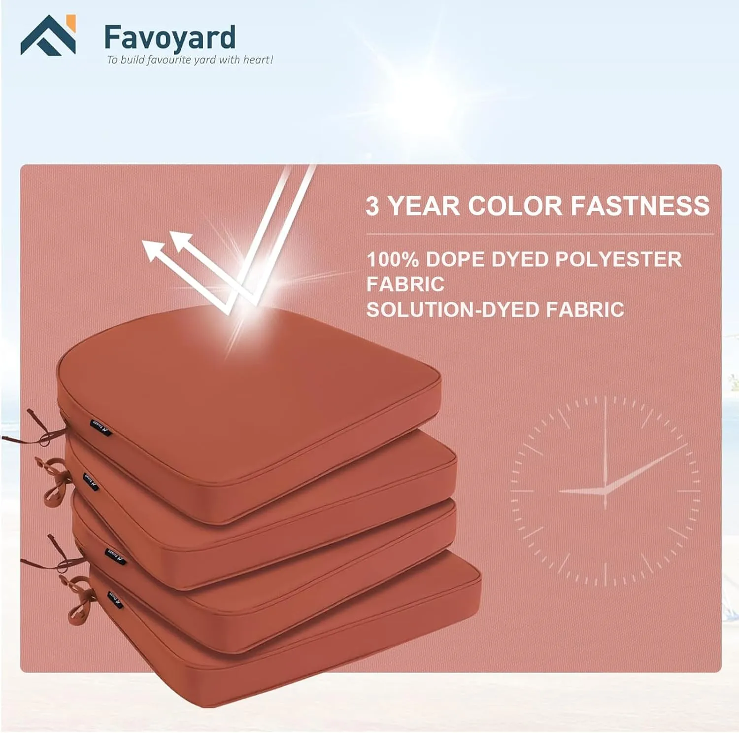 Favoyard Outdoor Chair Cushions 19"x19"x2" Set of 4 Waterproof Seat Cushion for Patio Furniture with 3-Year Fade Resistant Removable Cover Attach Straps Hidden Zipper Round Corner for Yard Garden