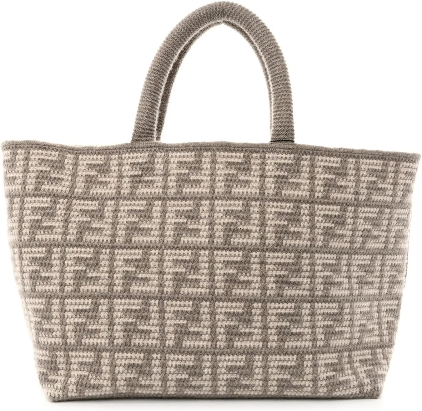 FENDI FF Tortora Gray Knitted Cashmere Wool Large Shopper Tote Bag