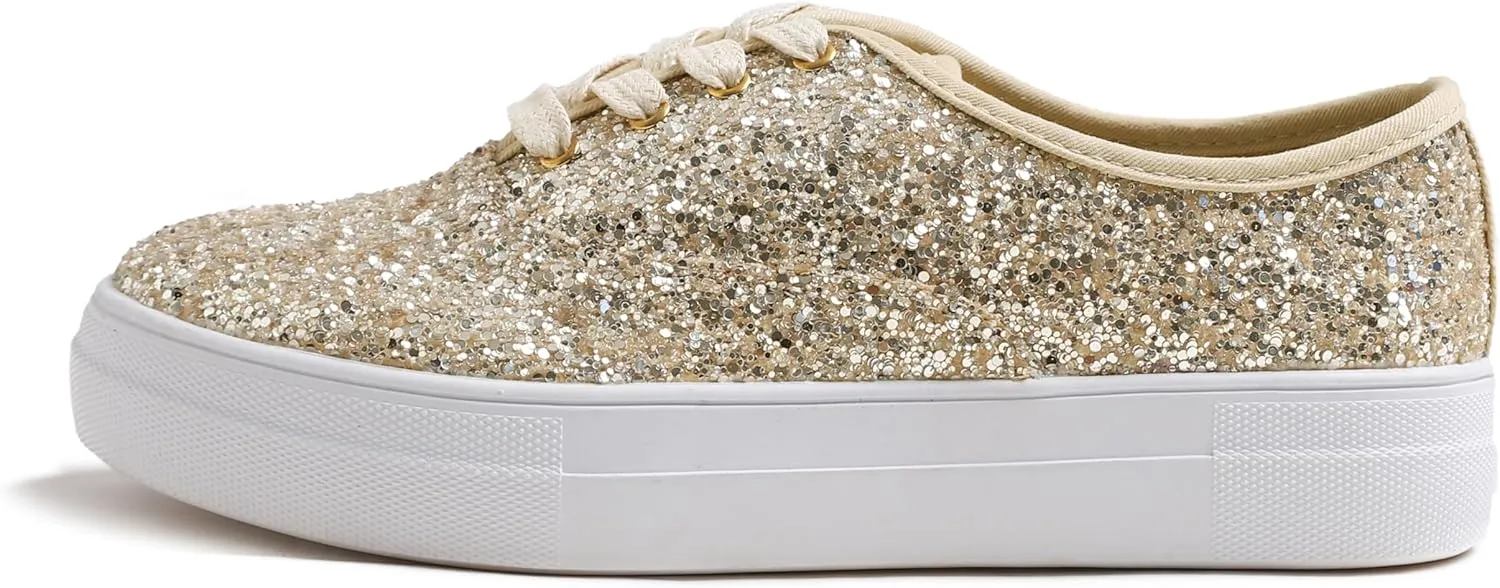 FEVERSOLE Women's Fashion Dress Sneakers Party Bling Casual Flats Embellished Shoes