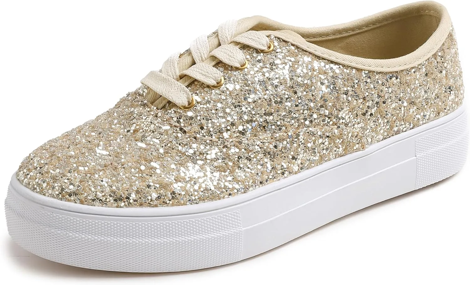 FEVERSOLE Women's Fashion Dress Sneakers Party Bling Casual Flats Embellished Shoes
