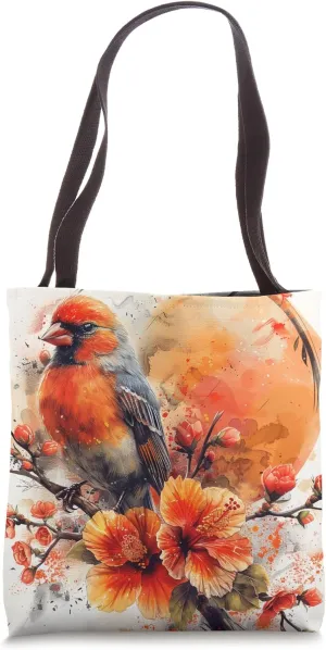 Floral Van Gogh Style Hibiscus Flower Crossbill Bird Tote Bag