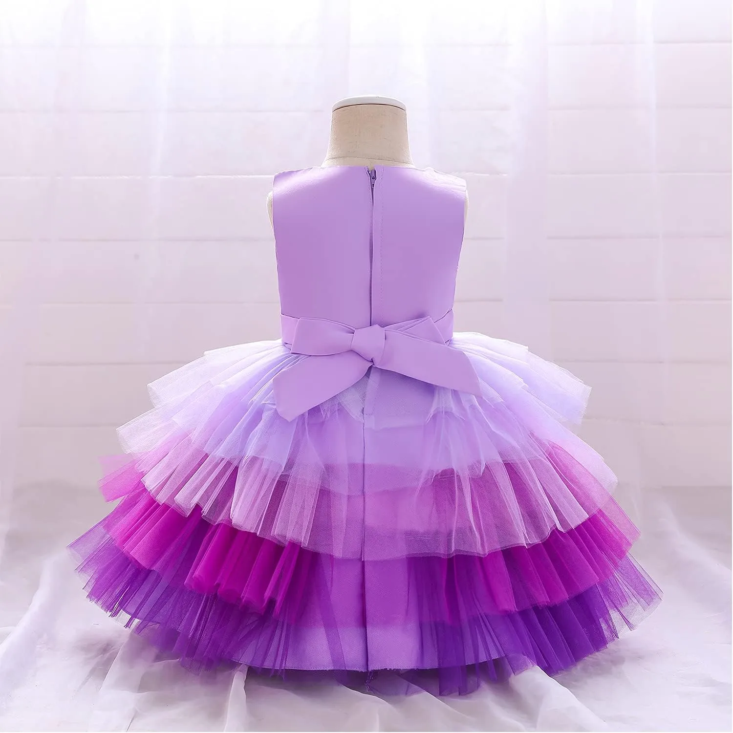 Flower Baby Girl Lace Dress Toddler Tulle Sleeveless Bow Princess Party Wedding Pageant Bridesmaid (0-6T)