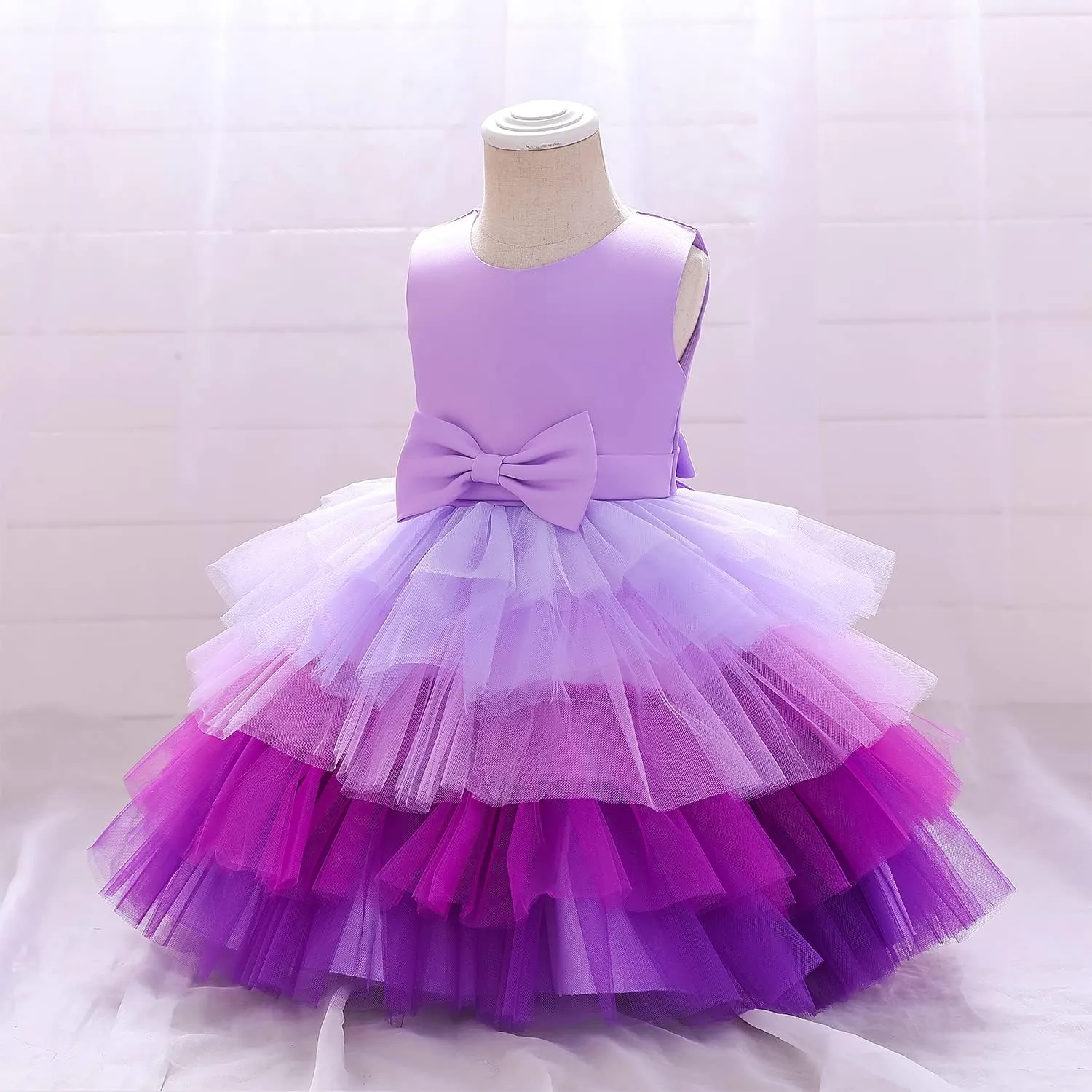 Flower Baby Girl Lace Dress Toddler Tulle Sleeveless Bow Princess Party Wedding Pageant Bridesmaid (0-6T)