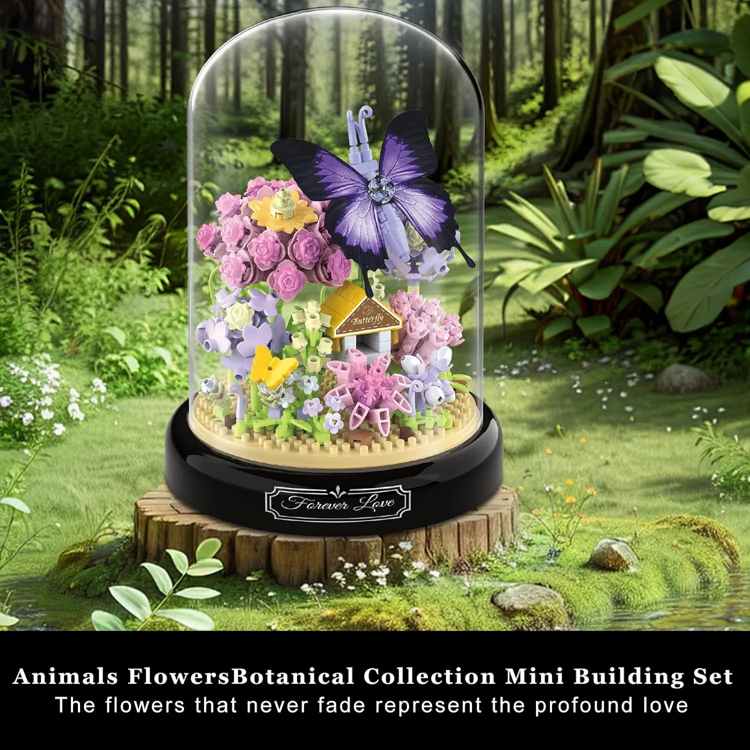 Flower Bouquet Building Set, 582 PCS Butterfly Bouquet Botanical Collection Mini Building Toy with Dust Cover, Artificial Flowers Home Office Decor, Birthday Gift for Adults Kids Girls Ages 8 