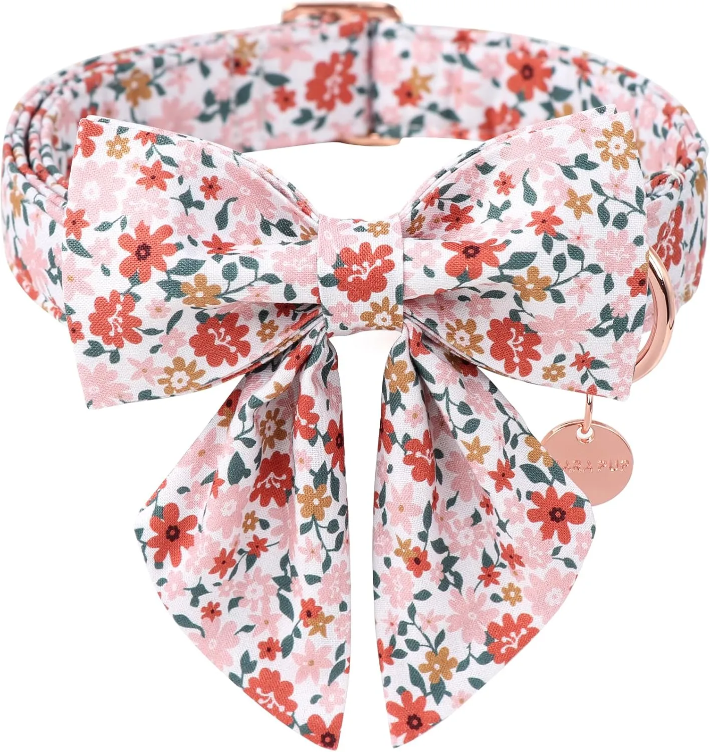 Flower Bowtie Dog Collar - Summer Comfortable Cotton Collar With Metal Buckle for Puppy Boy Girl, L
