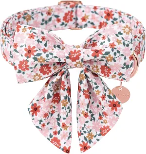 Flower Bowtie Dog Collar - Summer Comfortable Cotton Collar With Metal Buckle for Puppy Boy Girl, L