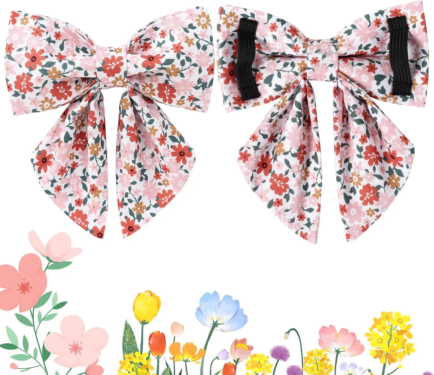 Flower Bowtie Dog Collar - Summer Comfortable Cotton Collar With Metal Buckle for Puppy Boy Girl, L