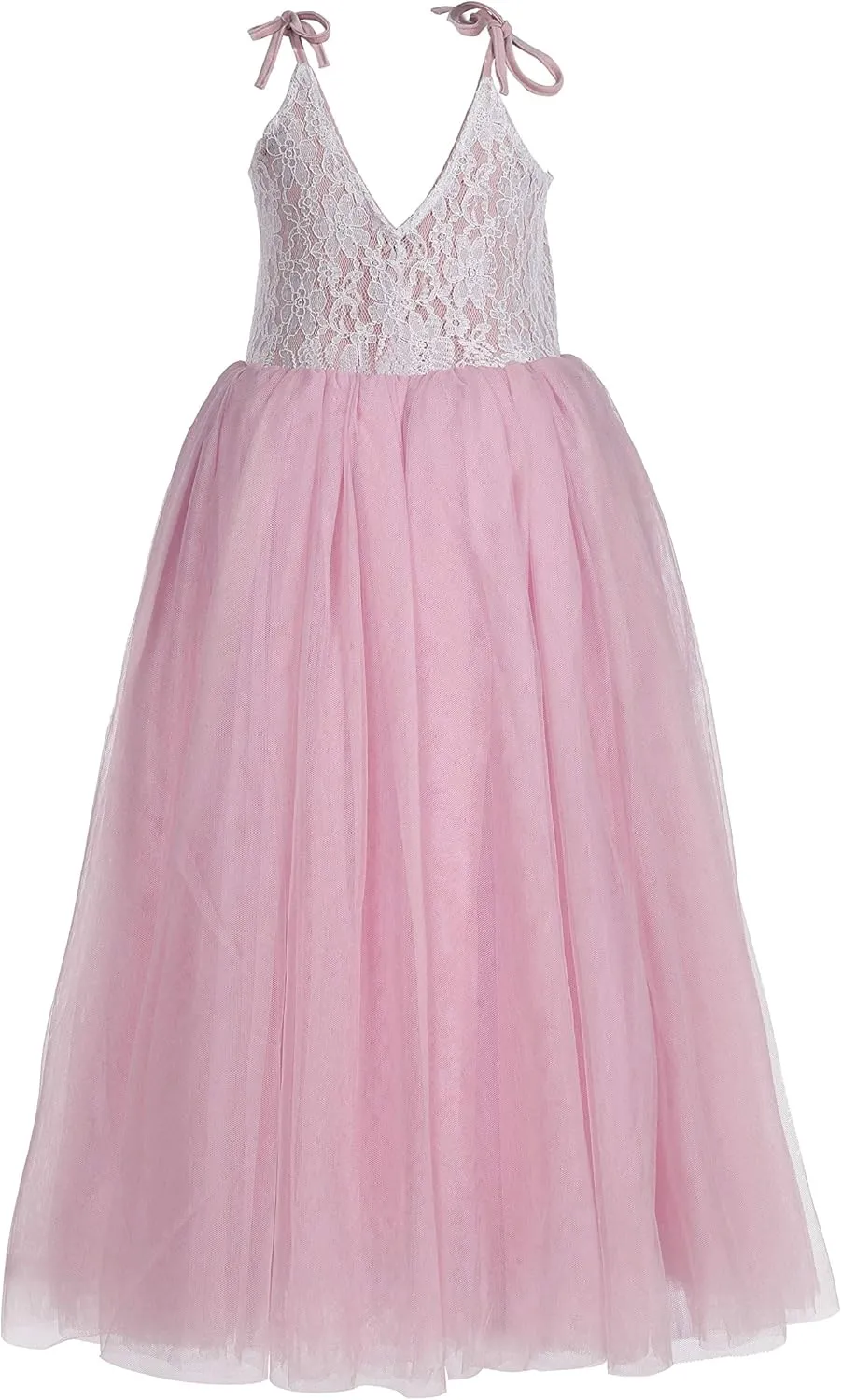 Flower Girl Dress for Wedding, Girls Full Length Fancy Tutu Tulle Tiered Lace Party Dresses